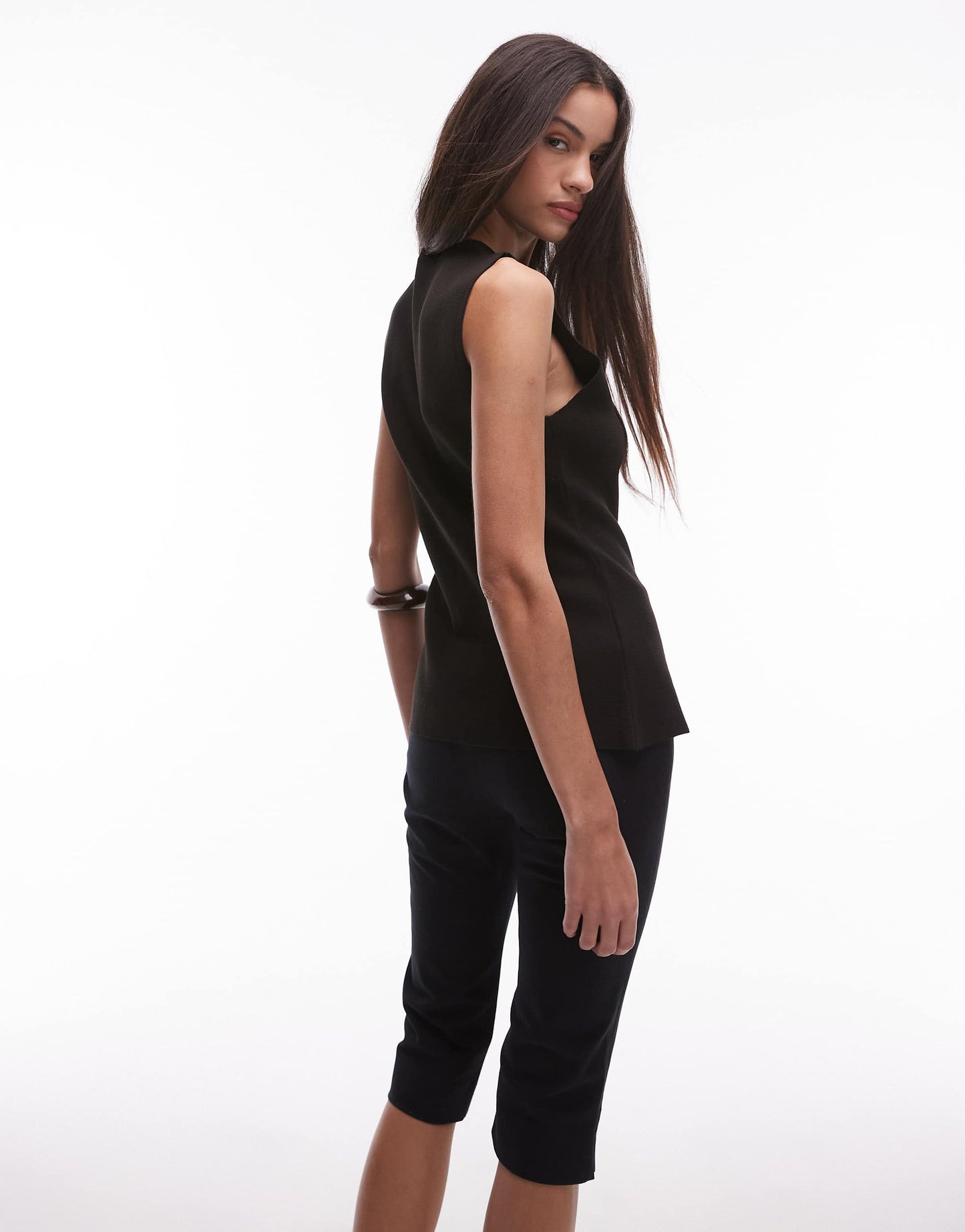 Mango button through knitted waistcoat in dark brown