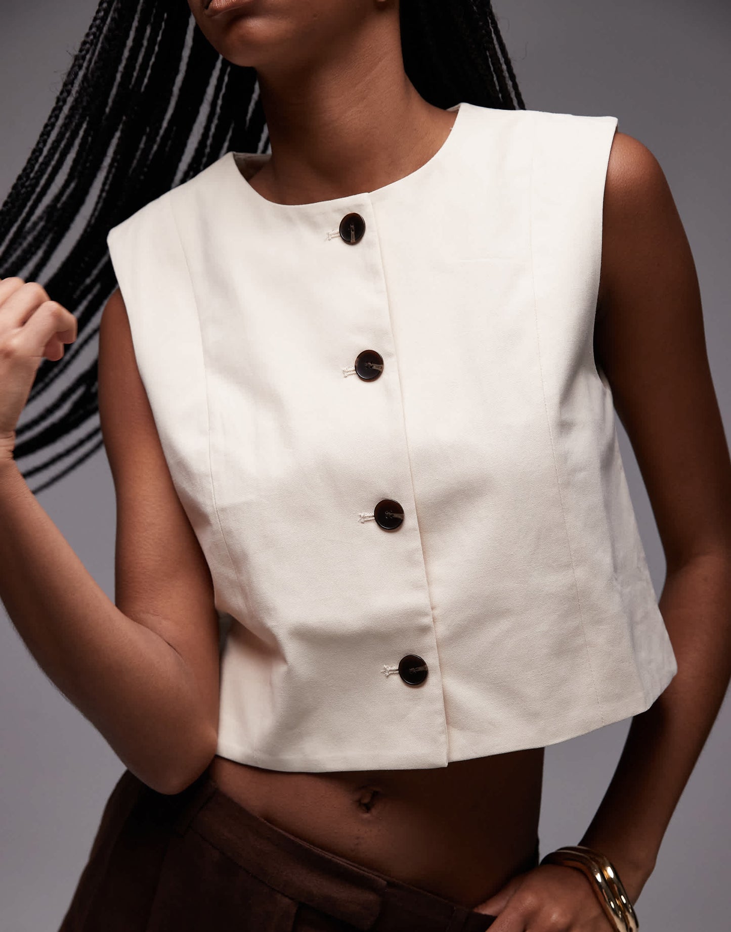 Mango round neck waistcoat in light beige