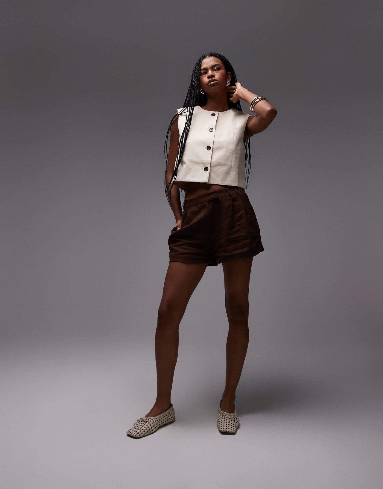 Mango round neck waistcoat in light beige