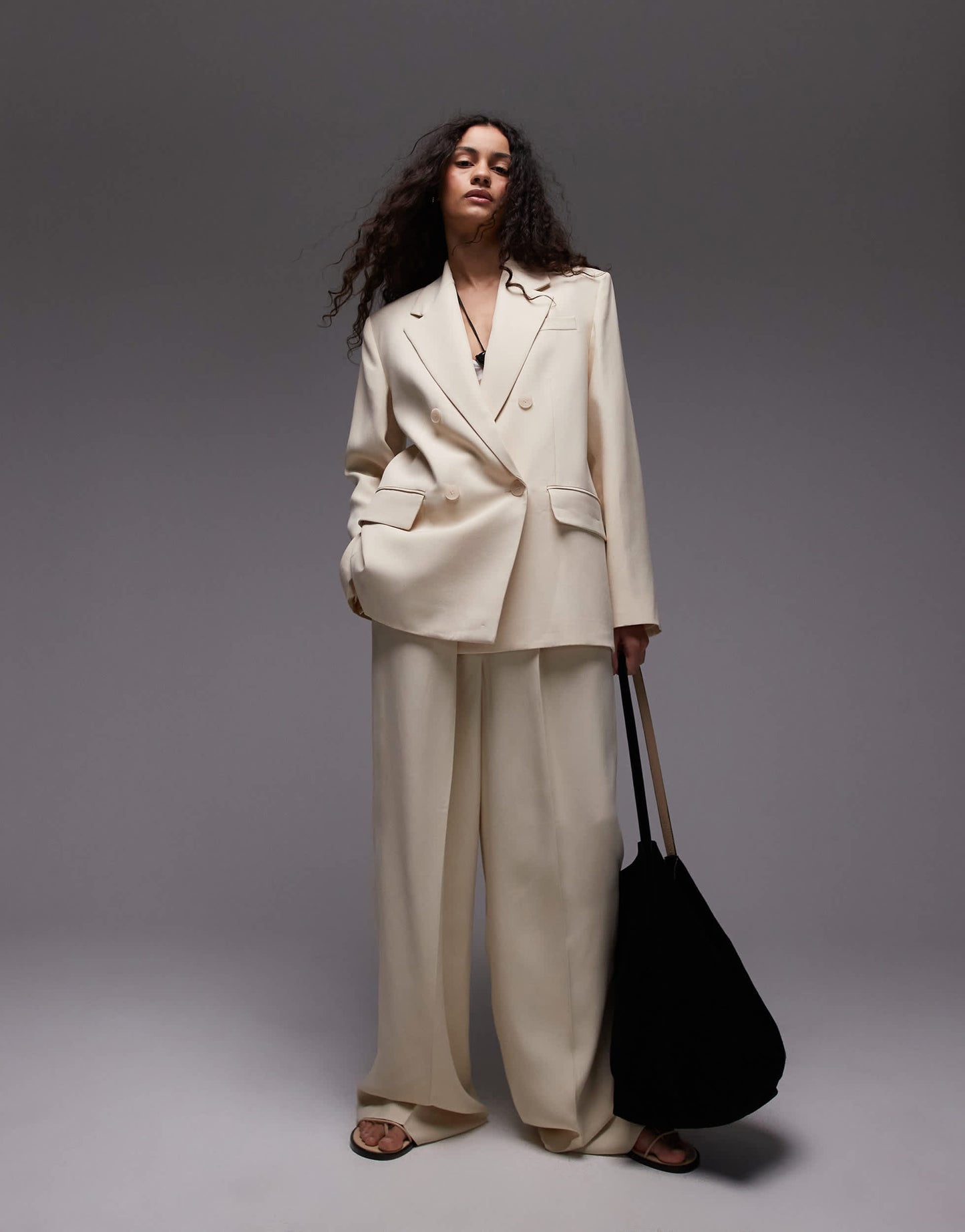 Mango straight leg tailored trouser co-ord in pale yellow