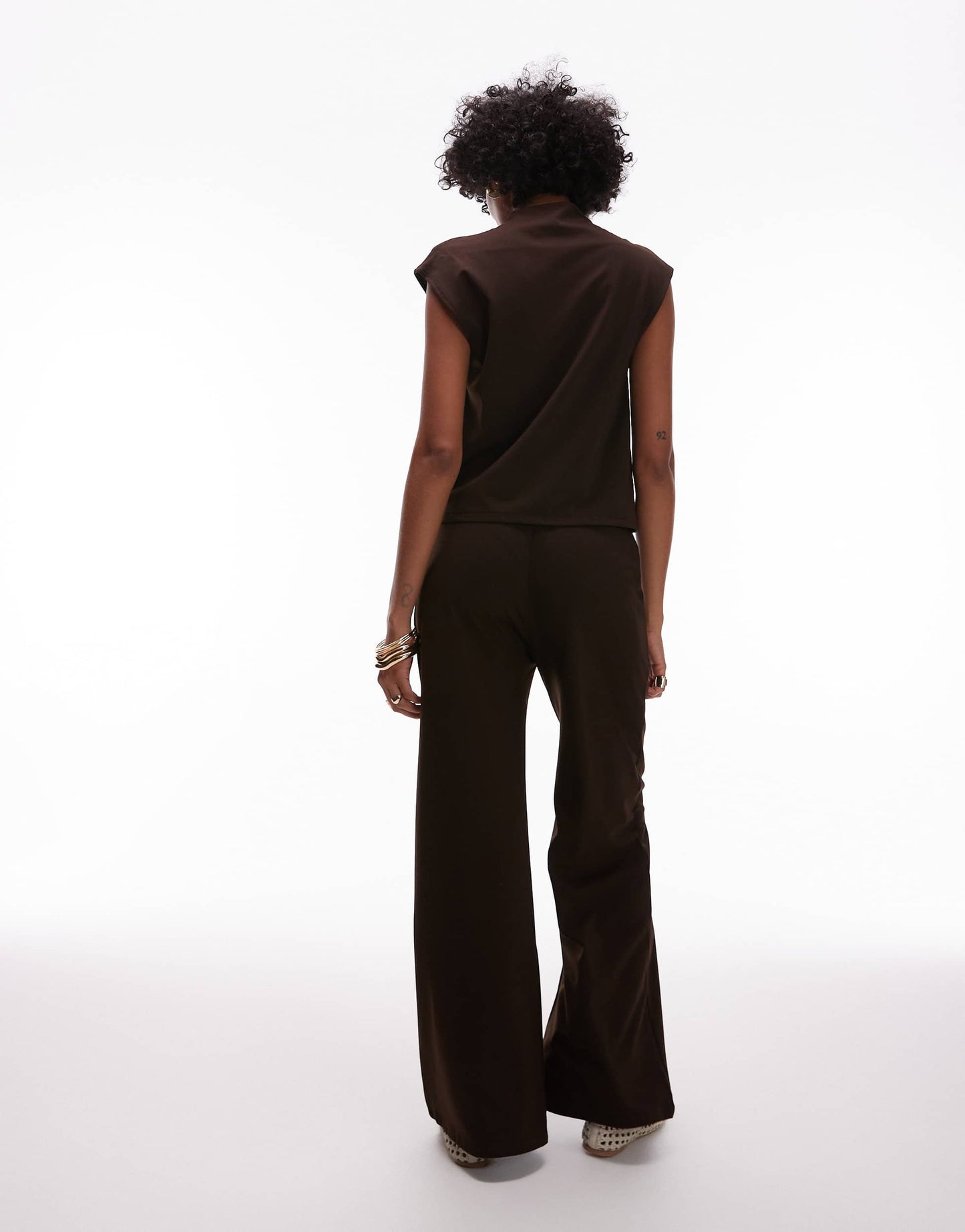 Mango tie waist wide leg polyamide trouser co-ord in chocolate
