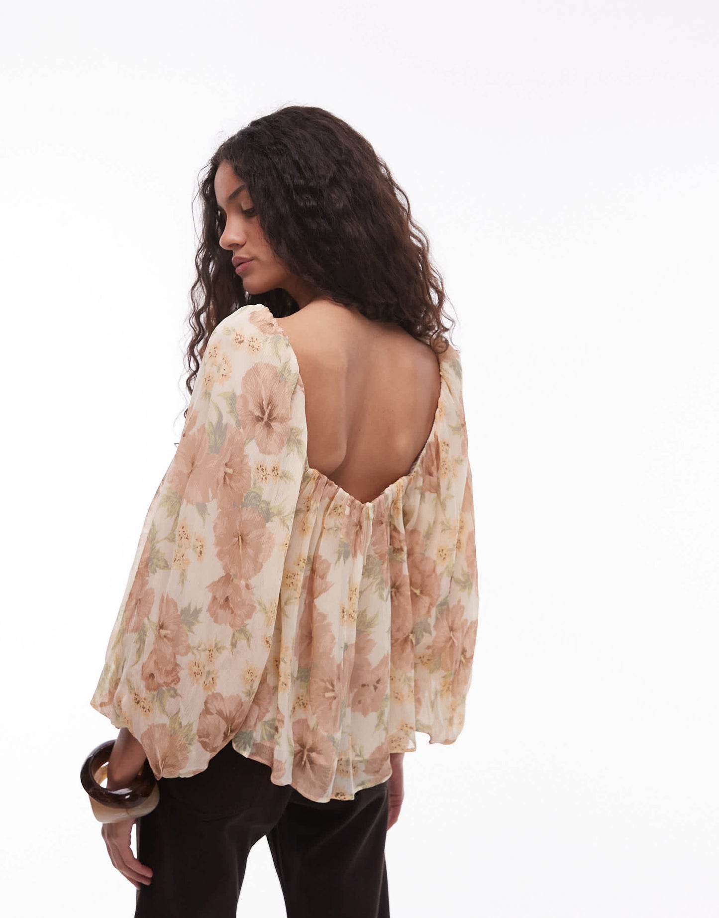 Mango floral print volume blouse in pale yellow