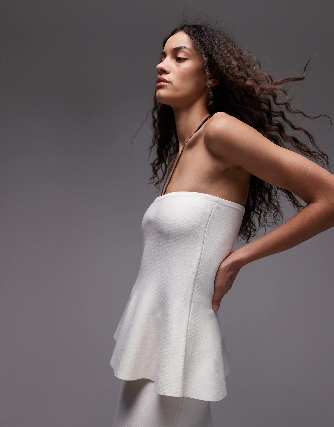 Mango peplum knitted bandeau top co-ord in white