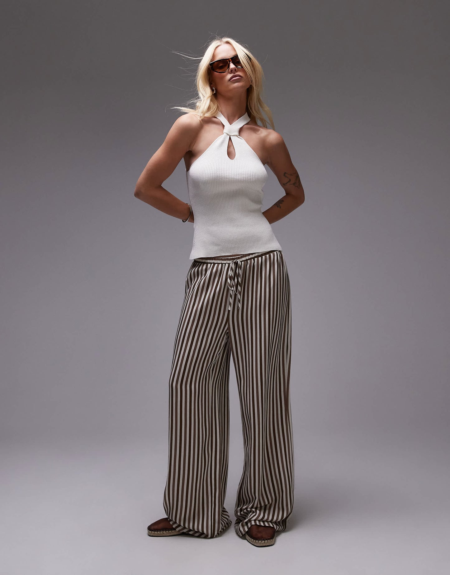 Mango twist halter key hole knitted top in white