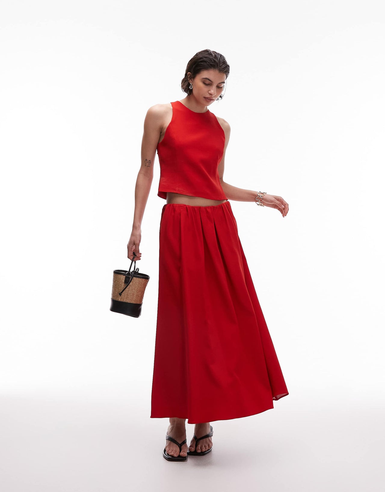 Mango bow detail open back top co-ord in red