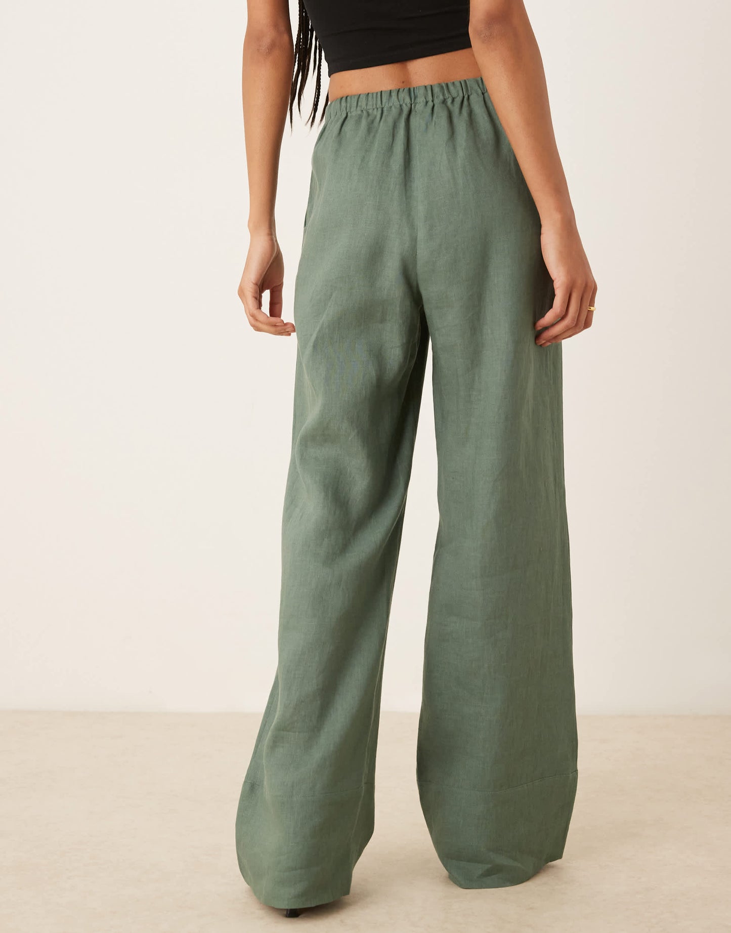 Mango linen slouchy tie waist trouser co-ord in sage green