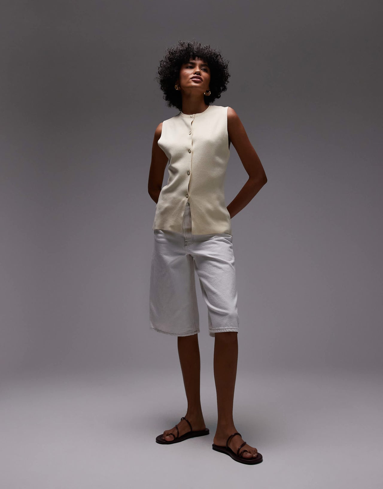 Mango button through knitted waistcoat in ecru