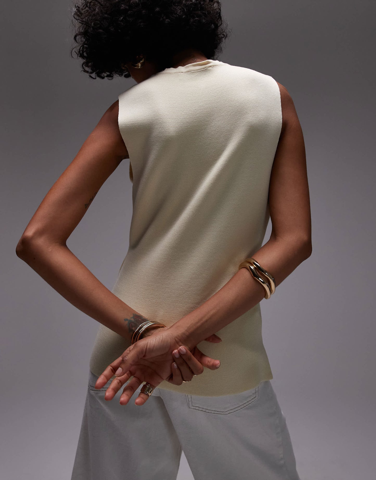 Mango button through knitted waistcoat in ecru