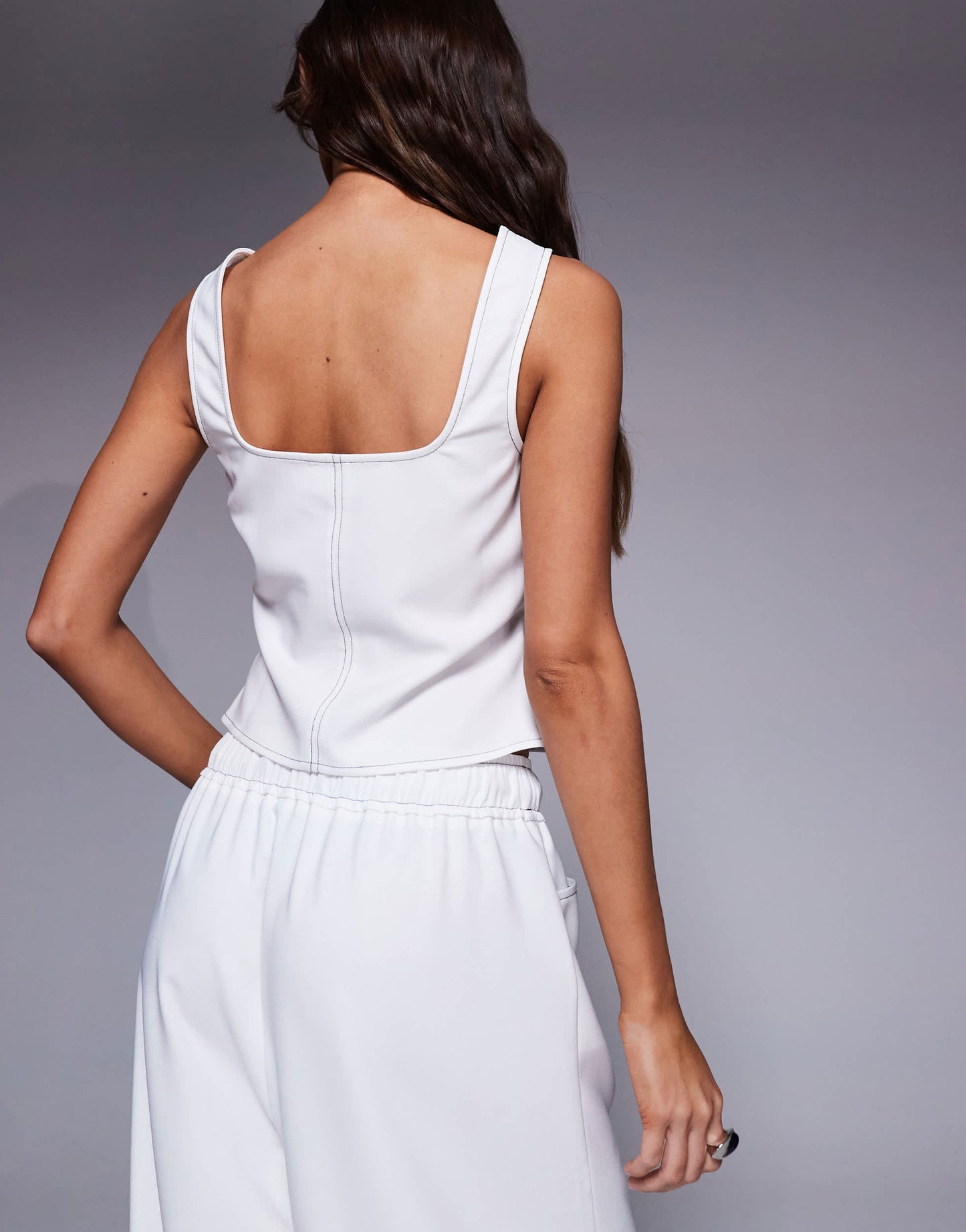 ASOS DESIGN square neck contrast stitching co-ord top in white