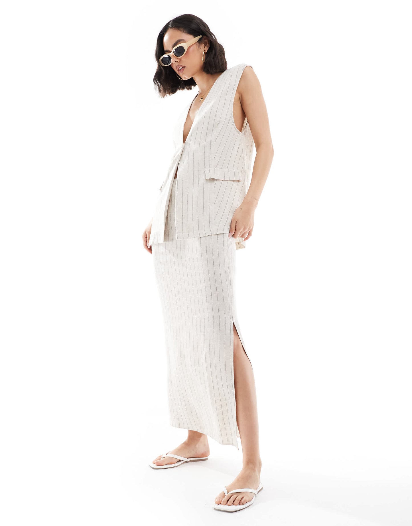 ASOS DESIGN linen look stripe longline co-ord waistcoat