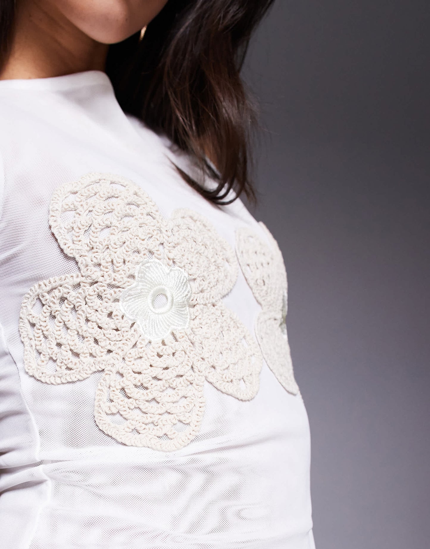 ASOS DESIGN crochet applique cup top in white