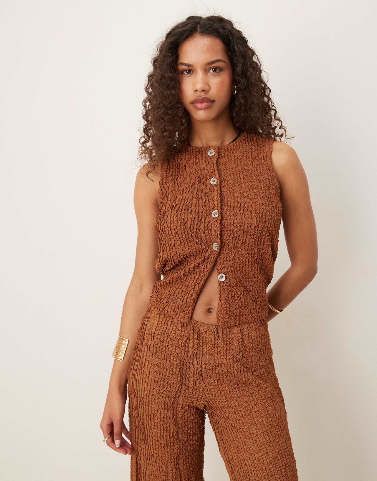 ASOS DESIGN co-ord textured waistcoat top in brown