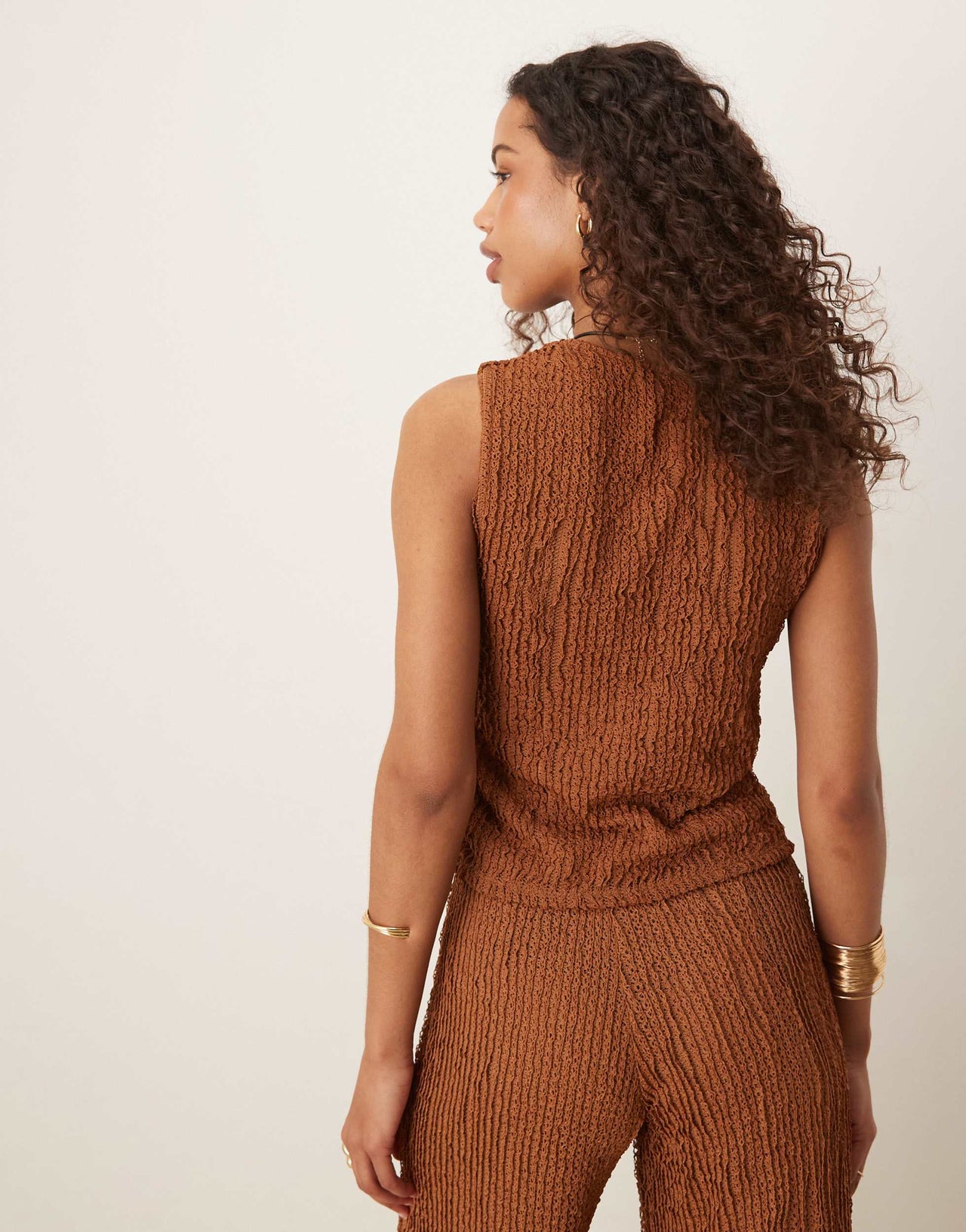 ASOS DESIGN co-ord textured waistcoat top in brown