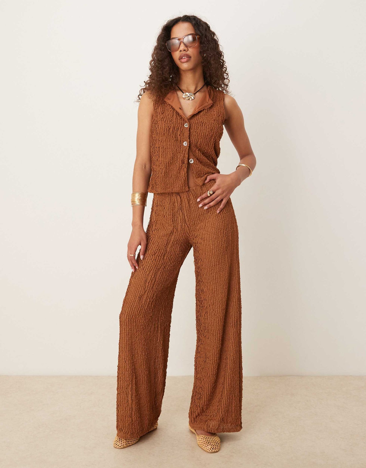 ASOS DESIGN co-ord textured waistcoat top in brown