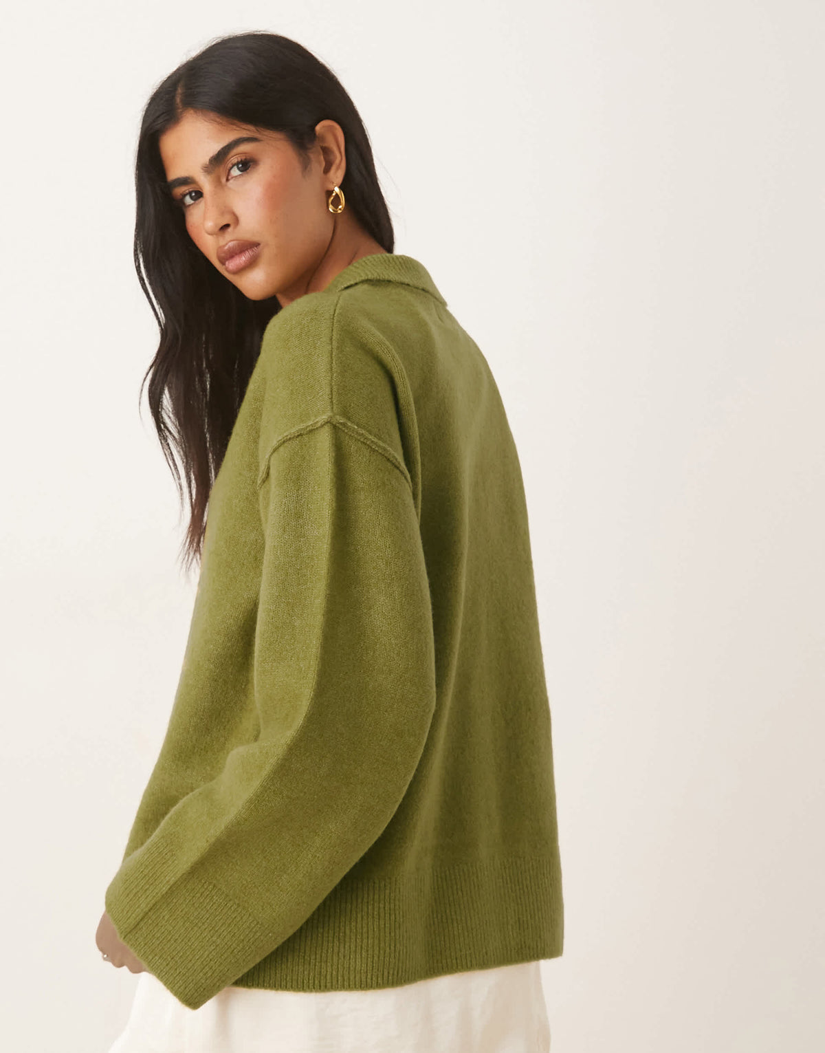 ASOS DESIGN knitted collar shirt cardigan with seam detail in olive