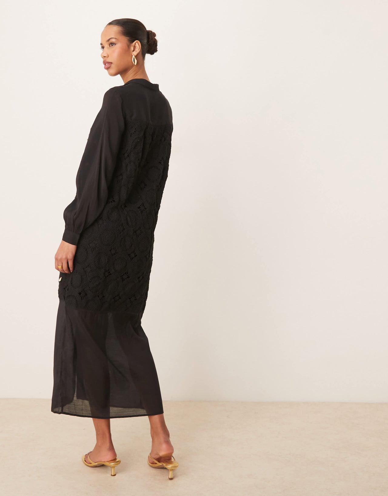 Never Fully Dressed crochet longline shirt dress in black