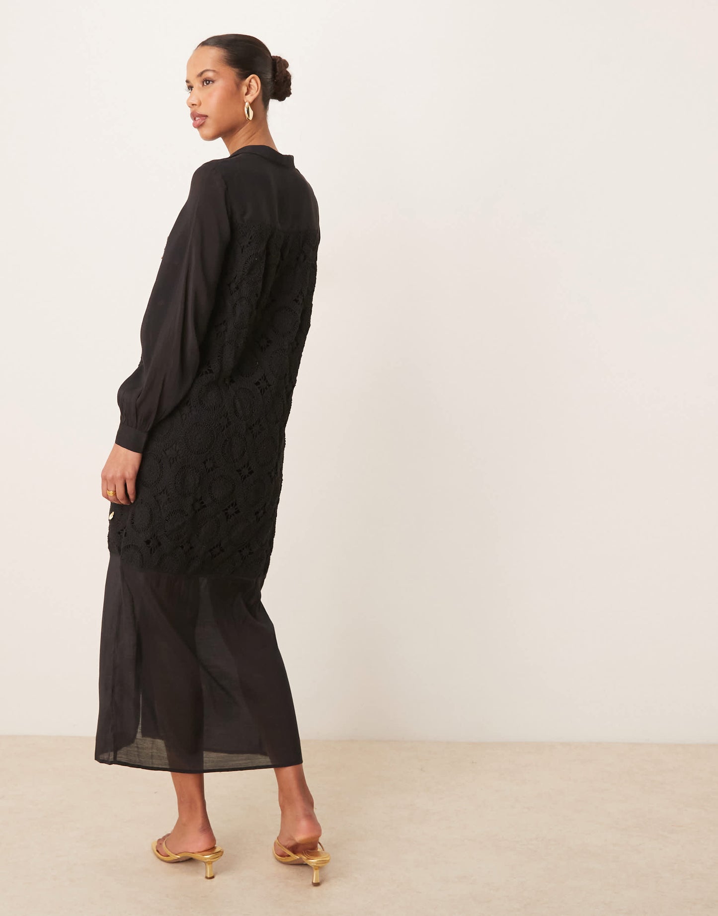 Never Fully Dressed crochet longline shirt dress in black