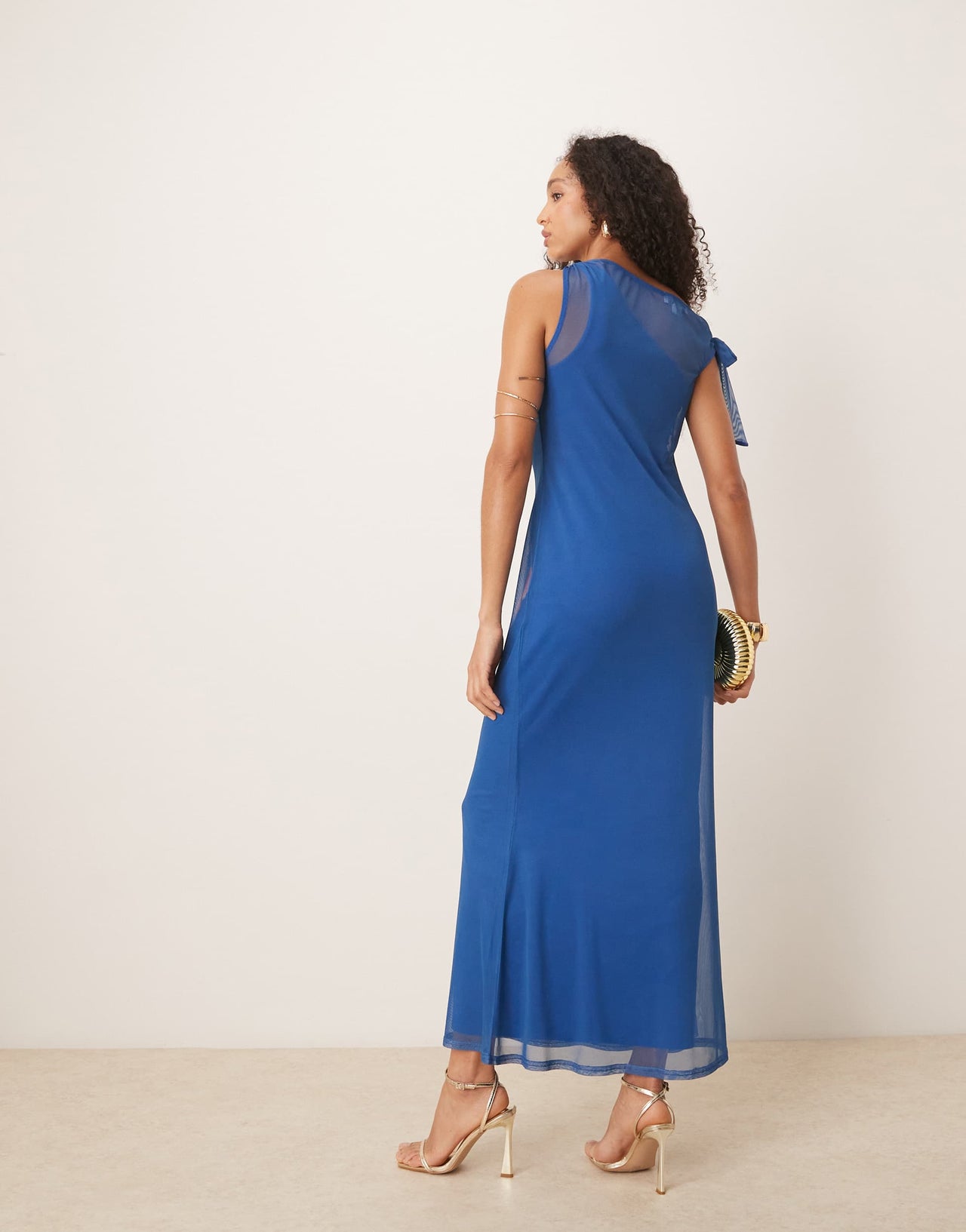 Never Fully Dressed asymmetric off shoulder maxi dress in blue sun print