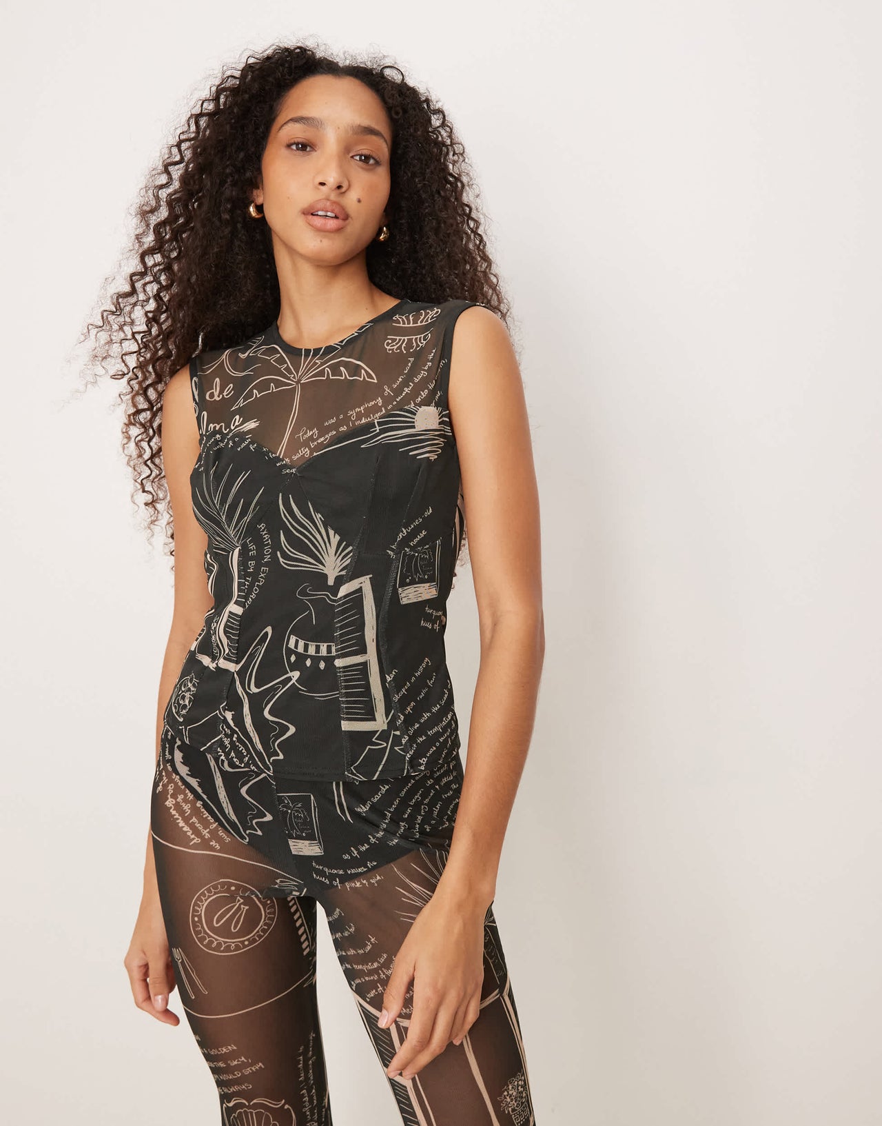 Never Fully Dressed mesh top shirt co-ord in black palm print