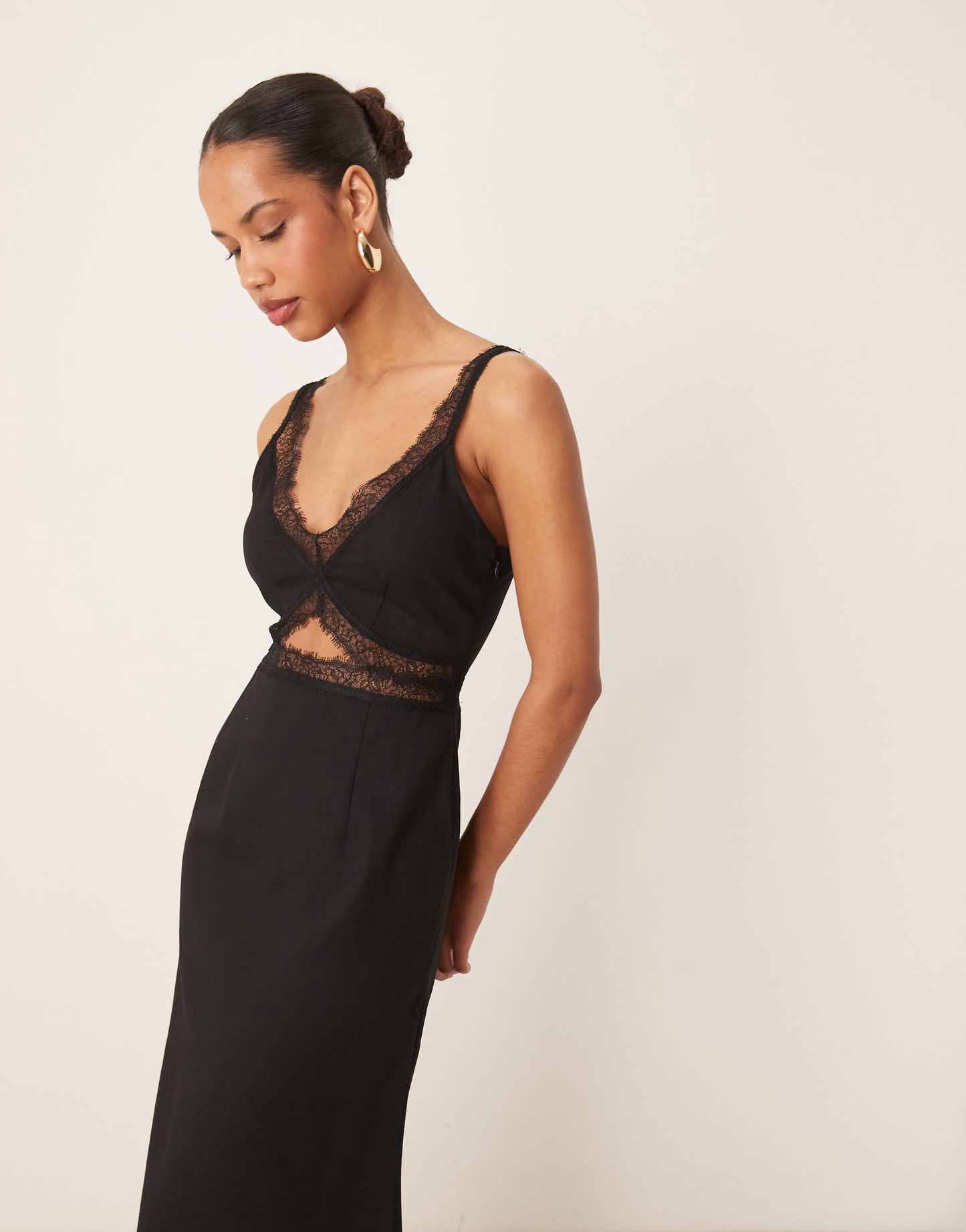 Never Fully Dressed Mimi linen cut-out midaxi dress in black