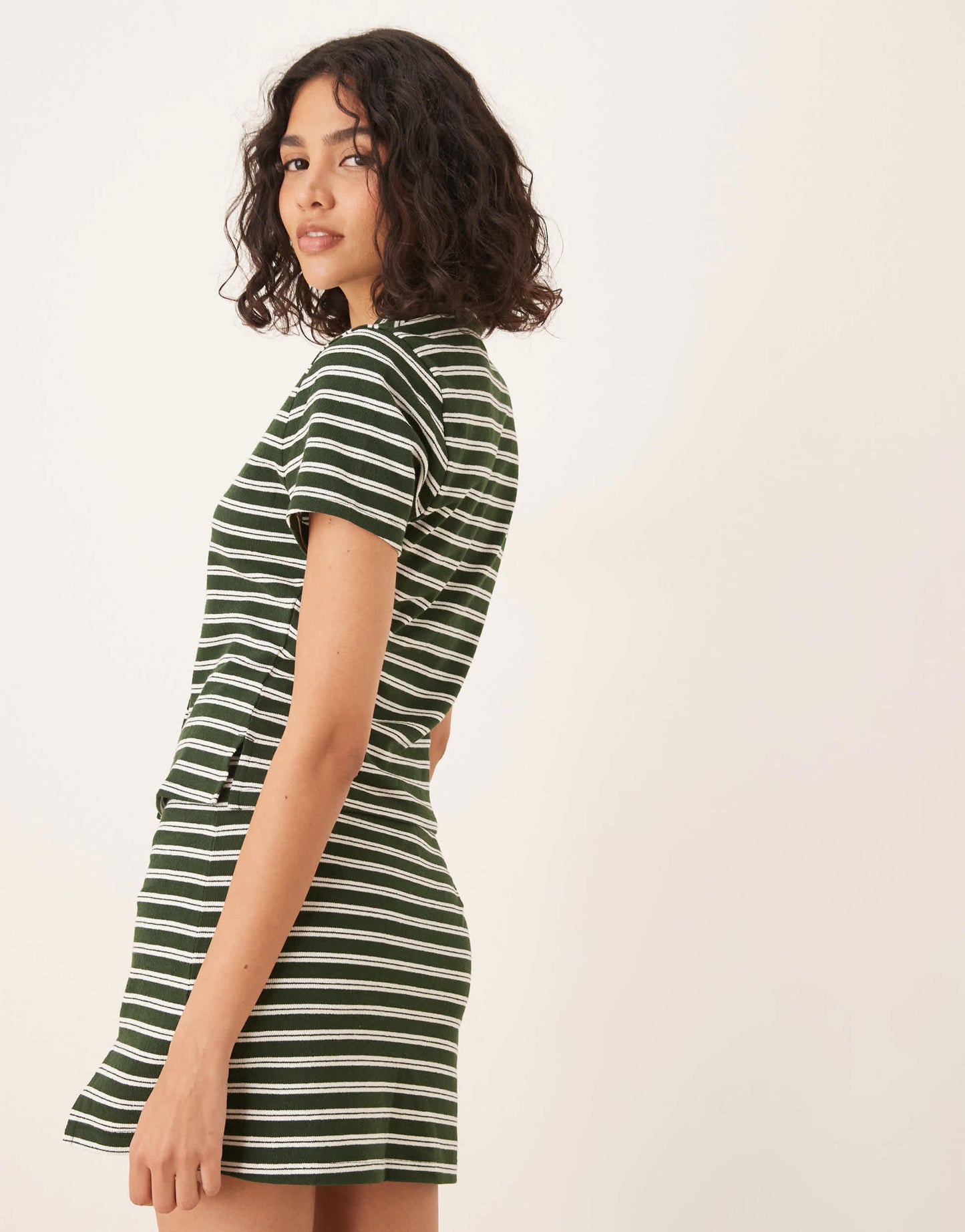 ASOS DESIGN mini skort co-ord in textured green and white stripe