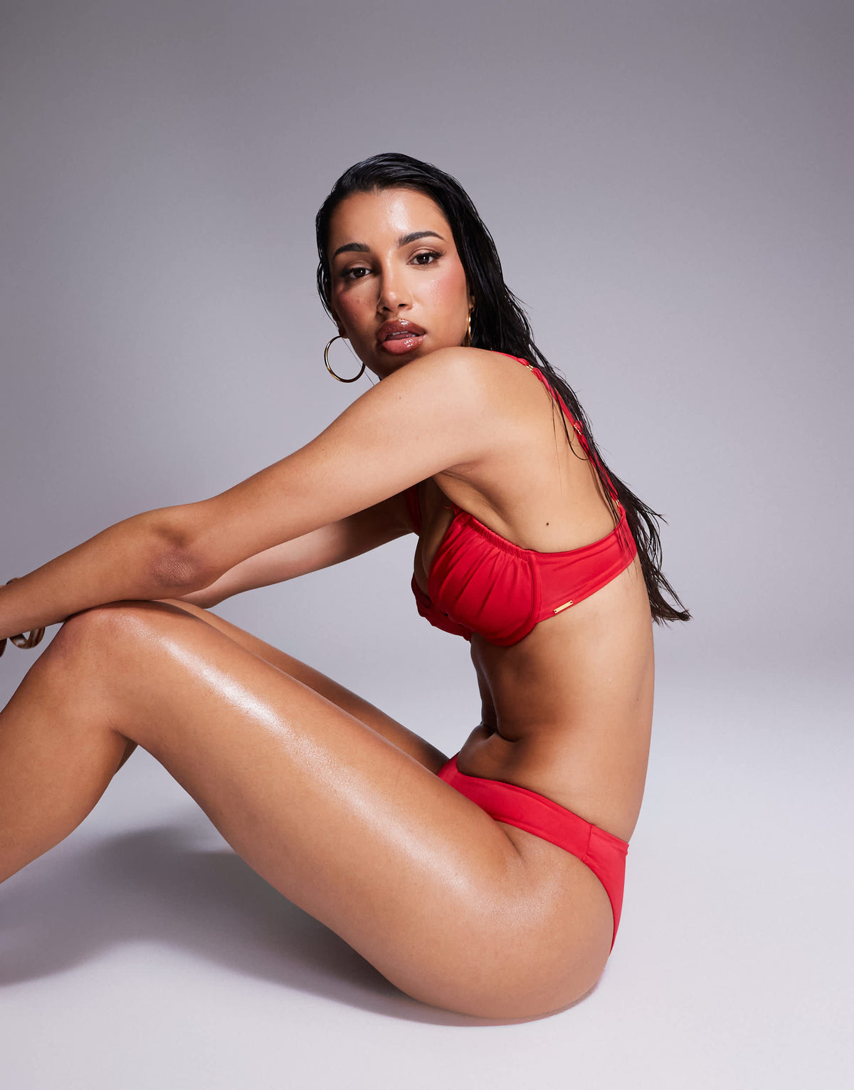 Boux Avenue knot front bikini top in red