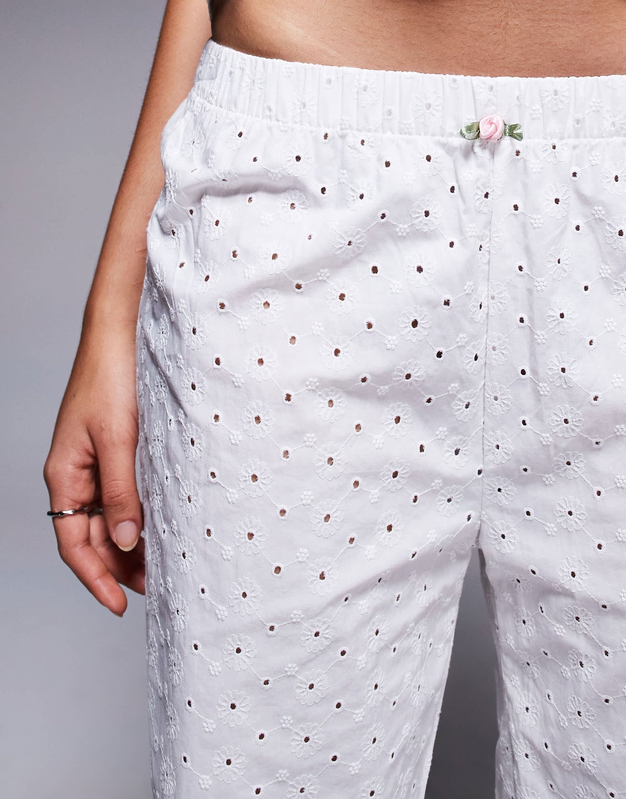 Boux Avenue woven cotton broderie cami and pant set in white