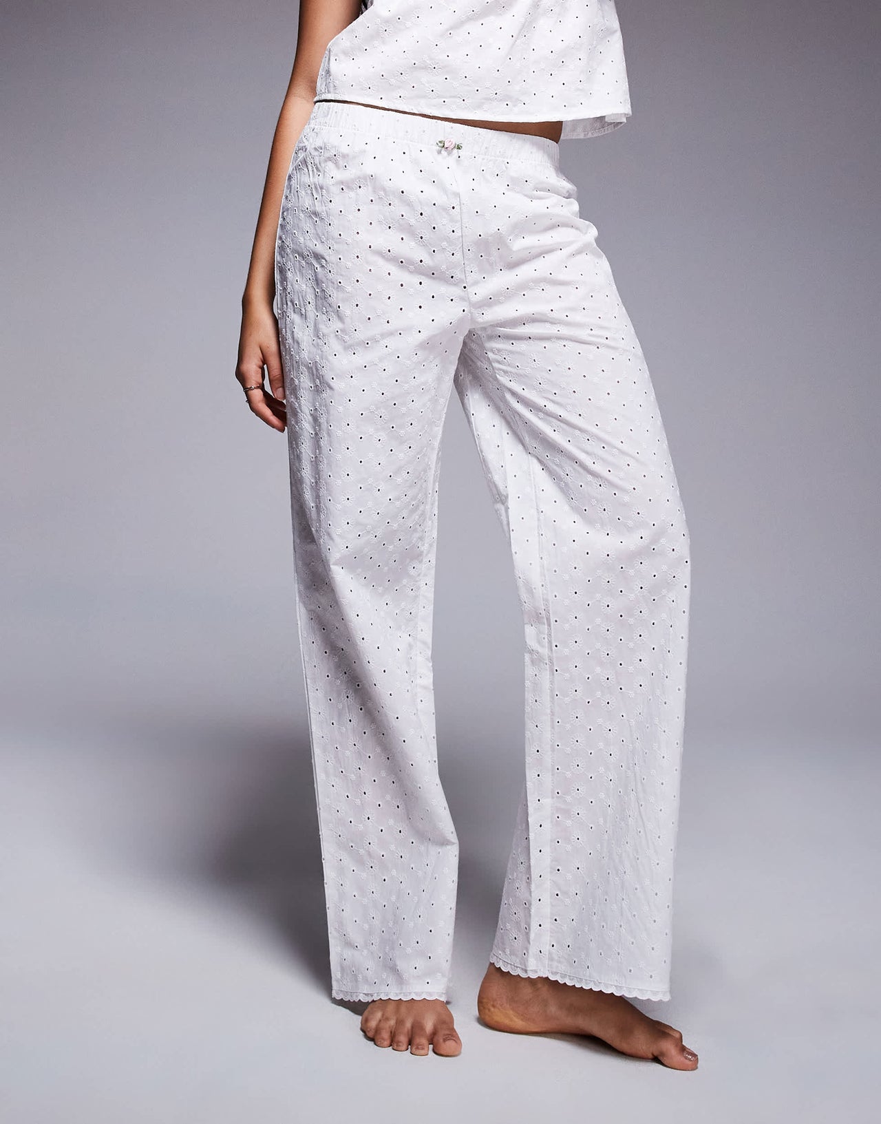 Boux Avenue woven cotton broderie cami and pant set in white
