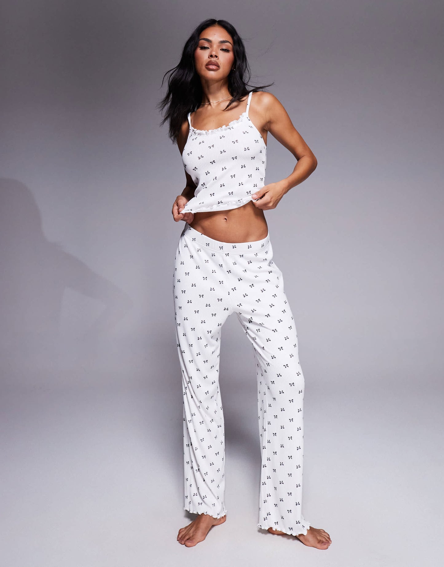 Boux Avenue mono bow cami and pant set in ivory