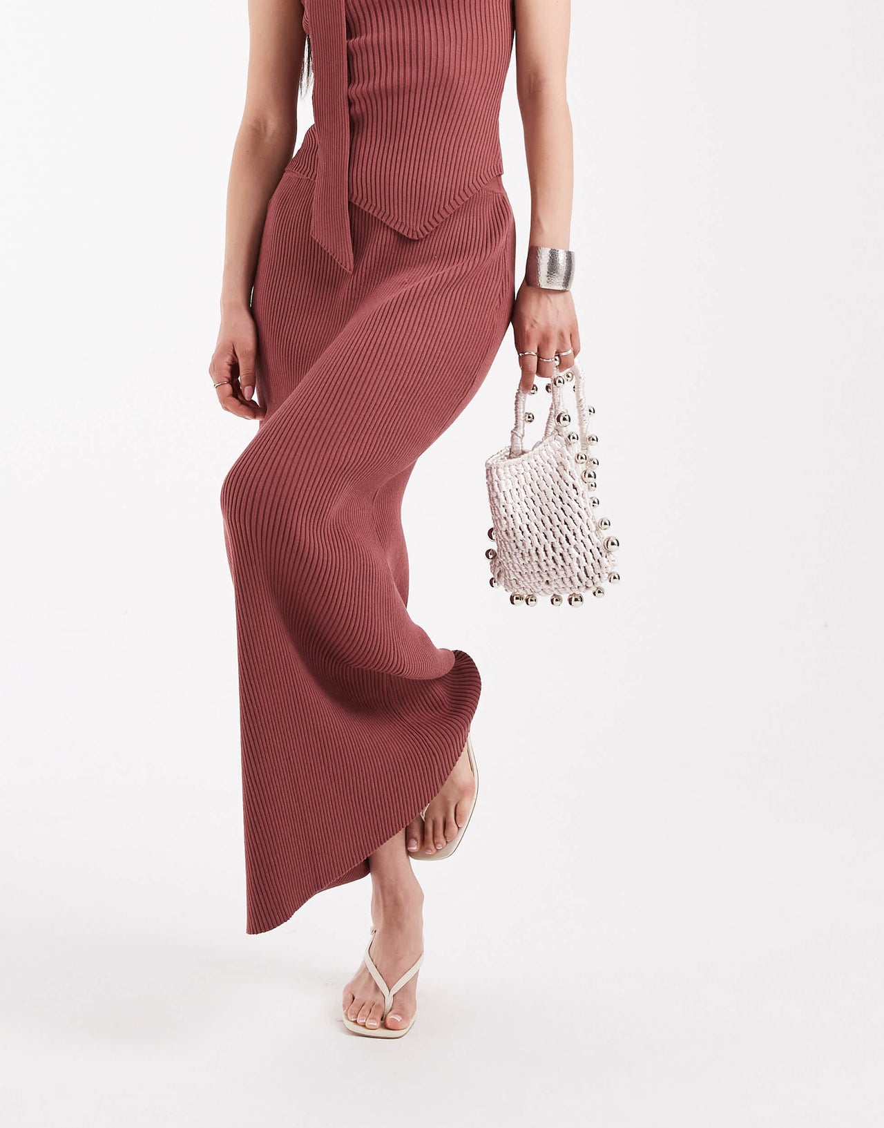 4th & Reckless rib knit maxi skirt co-ord in rust