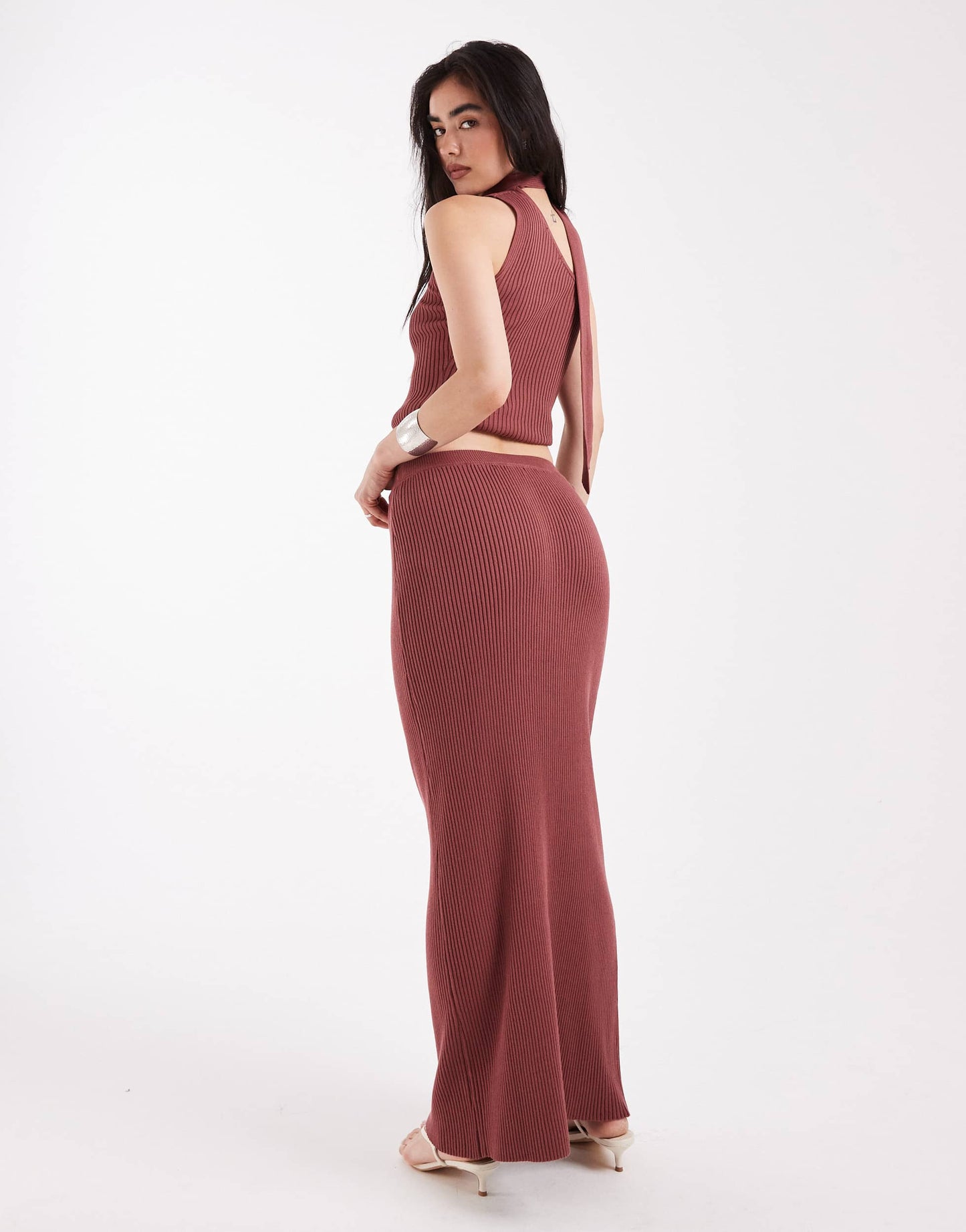 4th & Reckless rib knit maxi skirt co-ord in rust