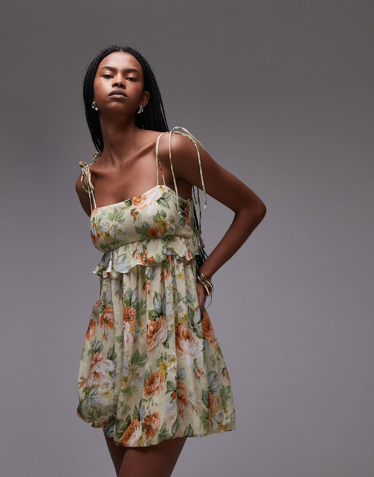 Mango chiffon babydoll mini dress in soft floral print