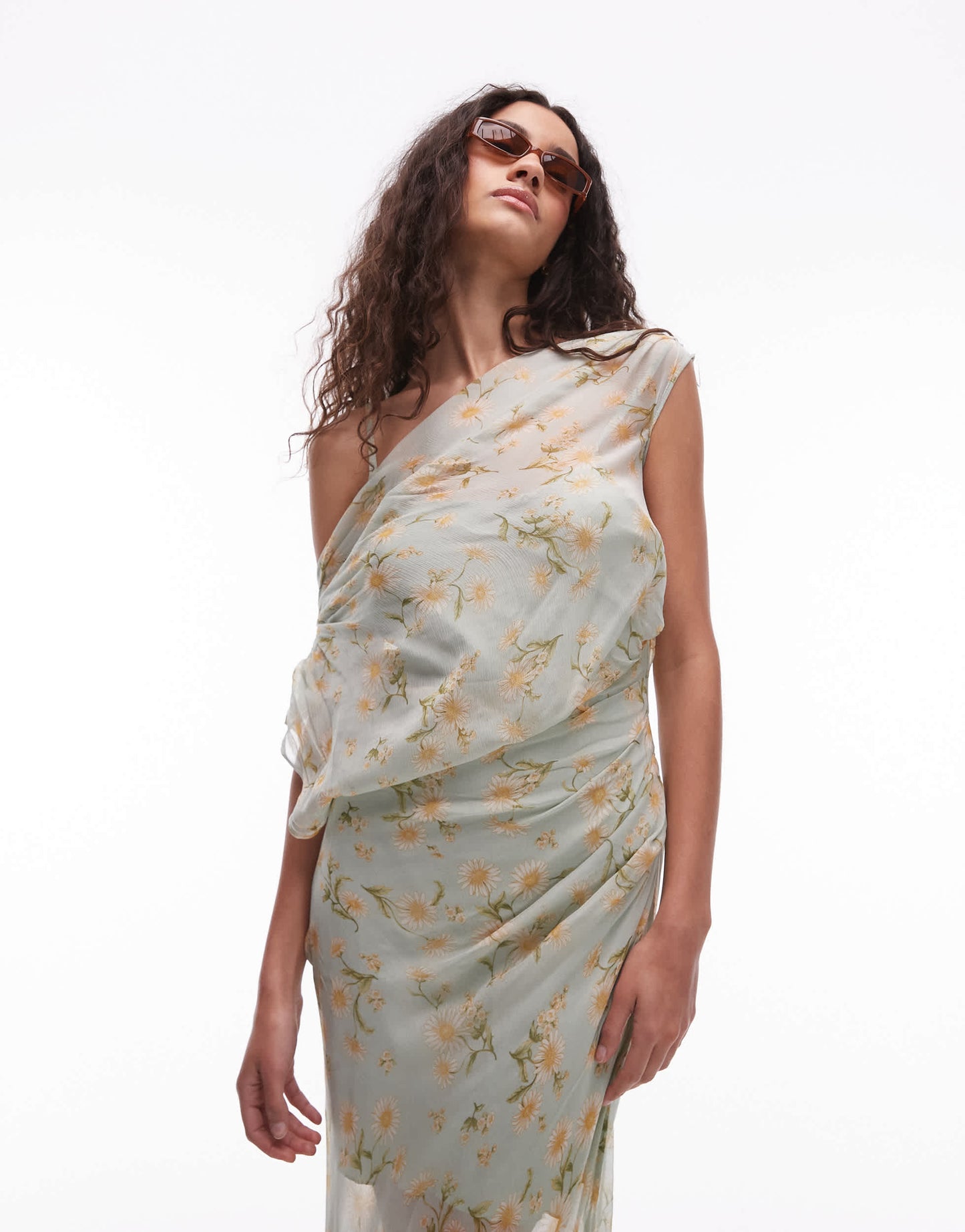 Mango one should drape floral midi dress in pale blue