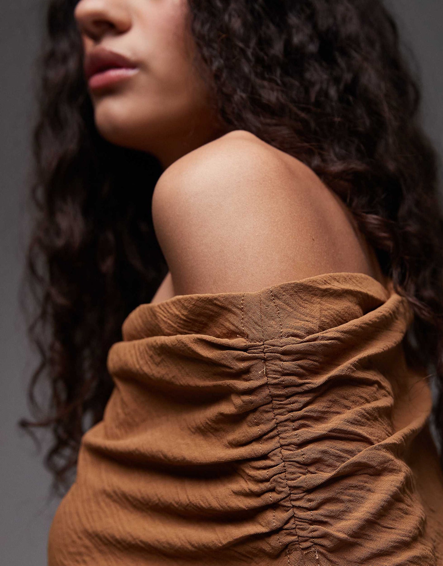 Mango one shoulder ruched top in rust