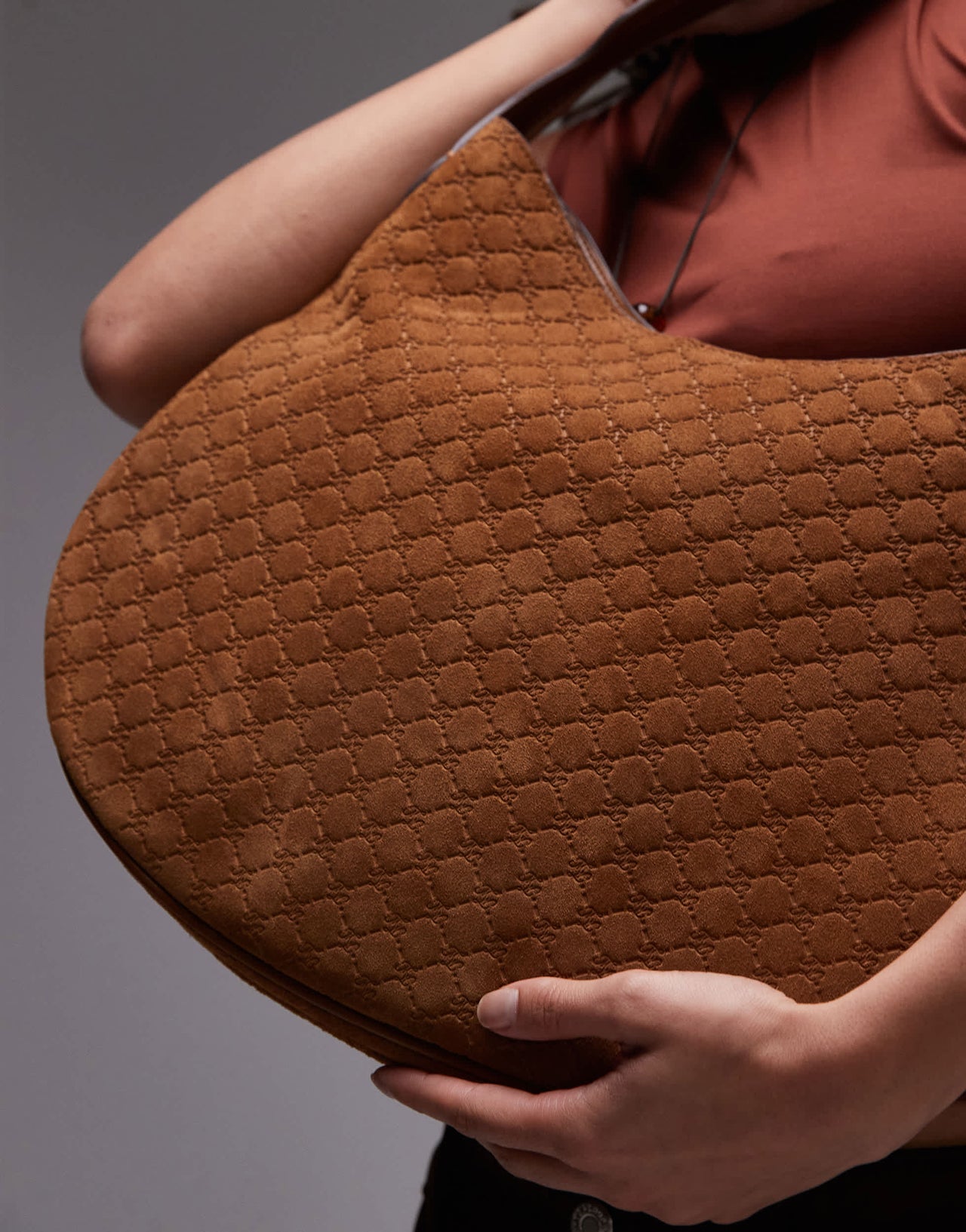 Mango embossed monogram leather bag in brown