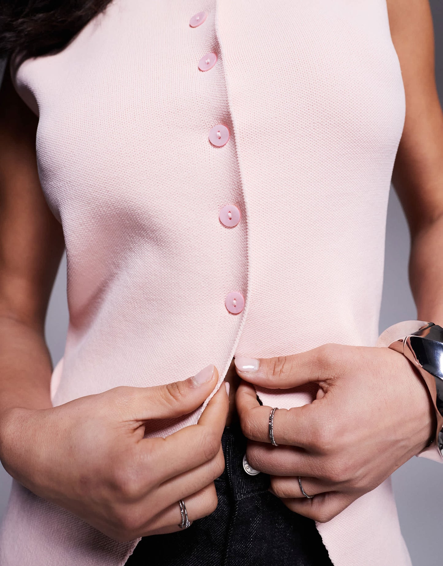 ASOS DESIGN crew neck compact knit waistcoat in soft pink
