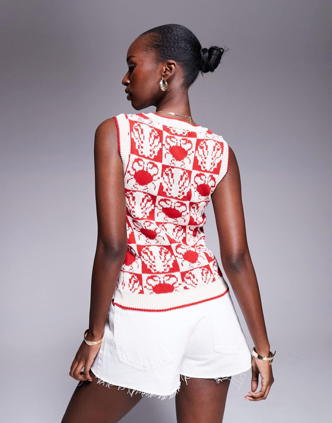 River Island crab shell knitted vest top in red