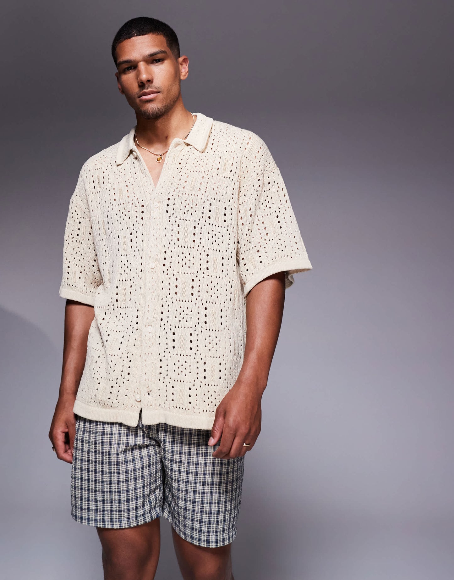 ADPT knitted crochet shirt in cream