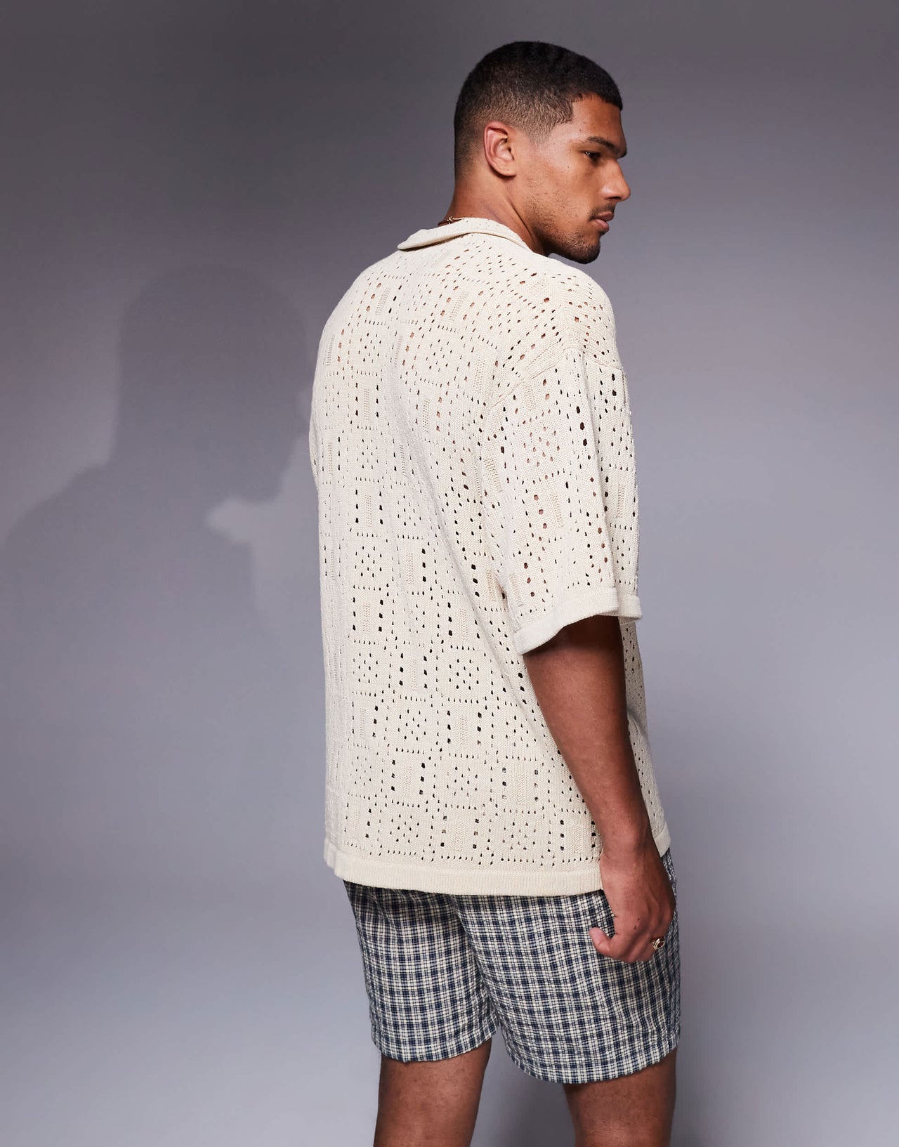 ADPT knitted crochet shirt in cream