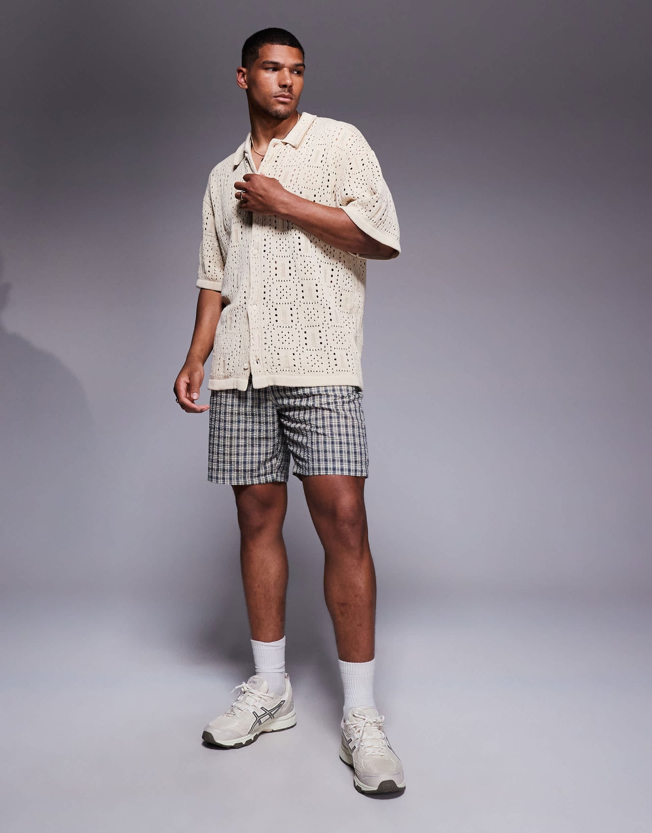 ADPT knitted crochet shirt in cream