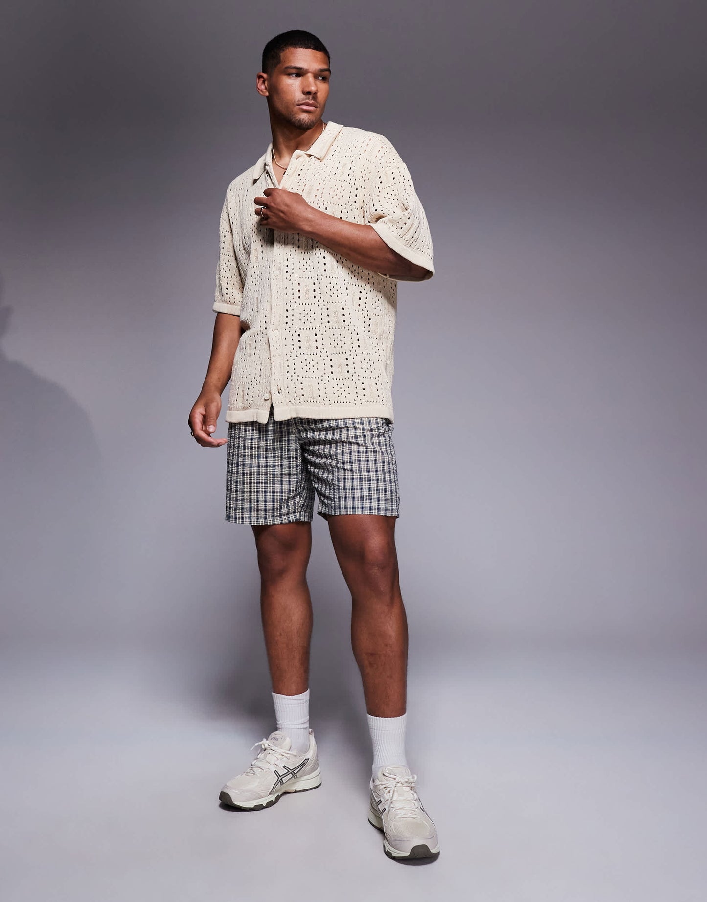 ADPT knitted crochet shirt in cream