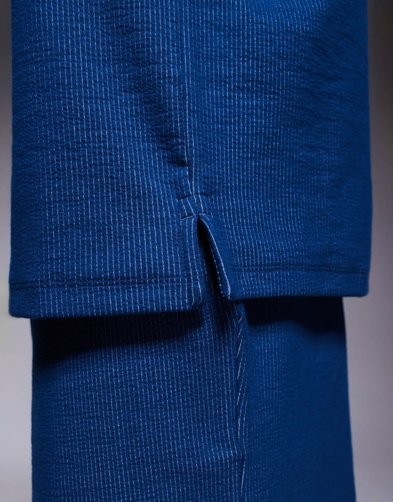 ADPT split neck texture polo shirt in denim blue