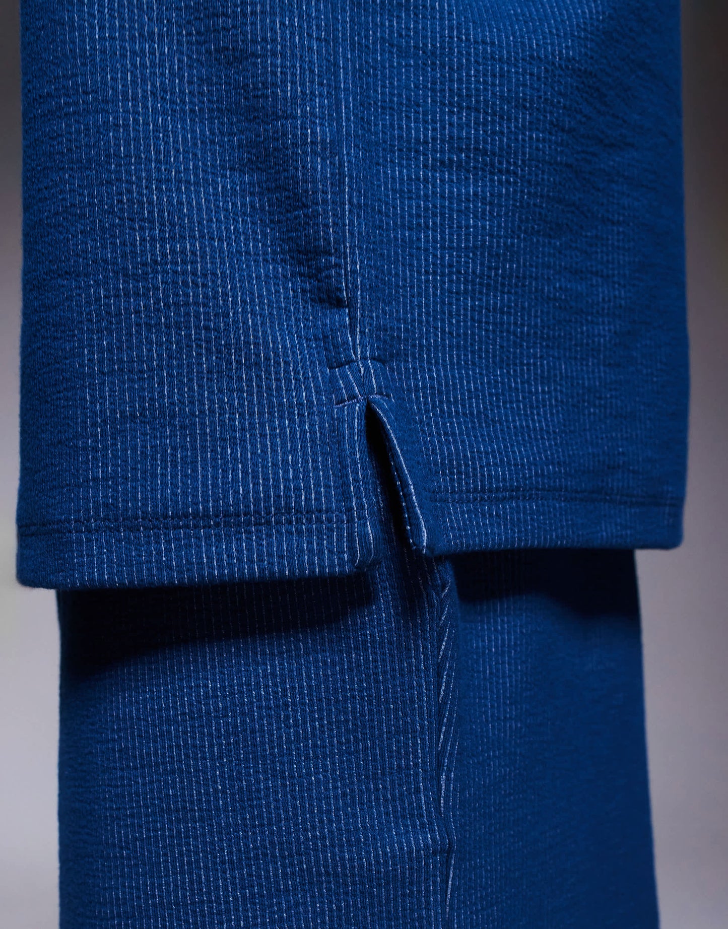 ADPT split neck texture polo shirt in denim blue
