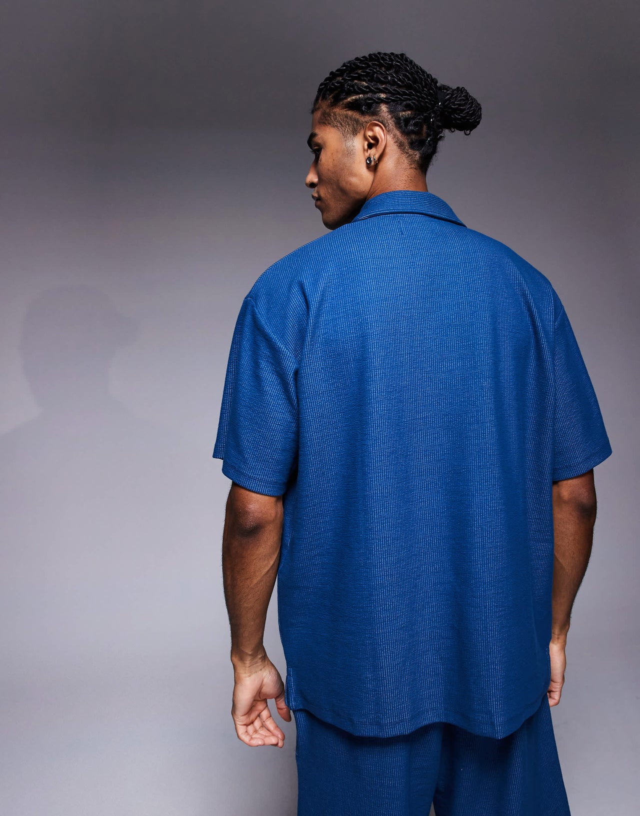 ADPT split neck texture polo shirt in denim blue