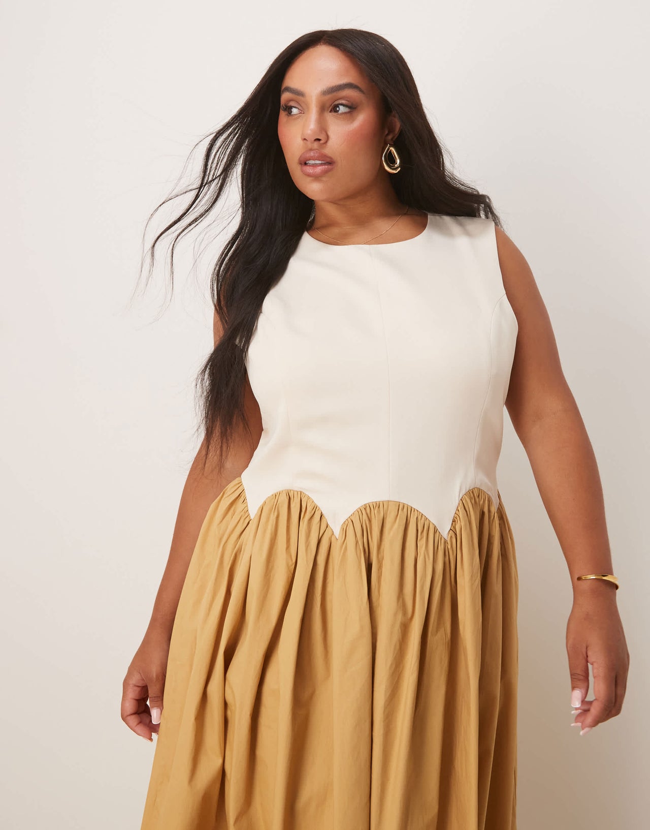 Never Fully Dressed Plus contrast drop hem midaxi dress in camel
