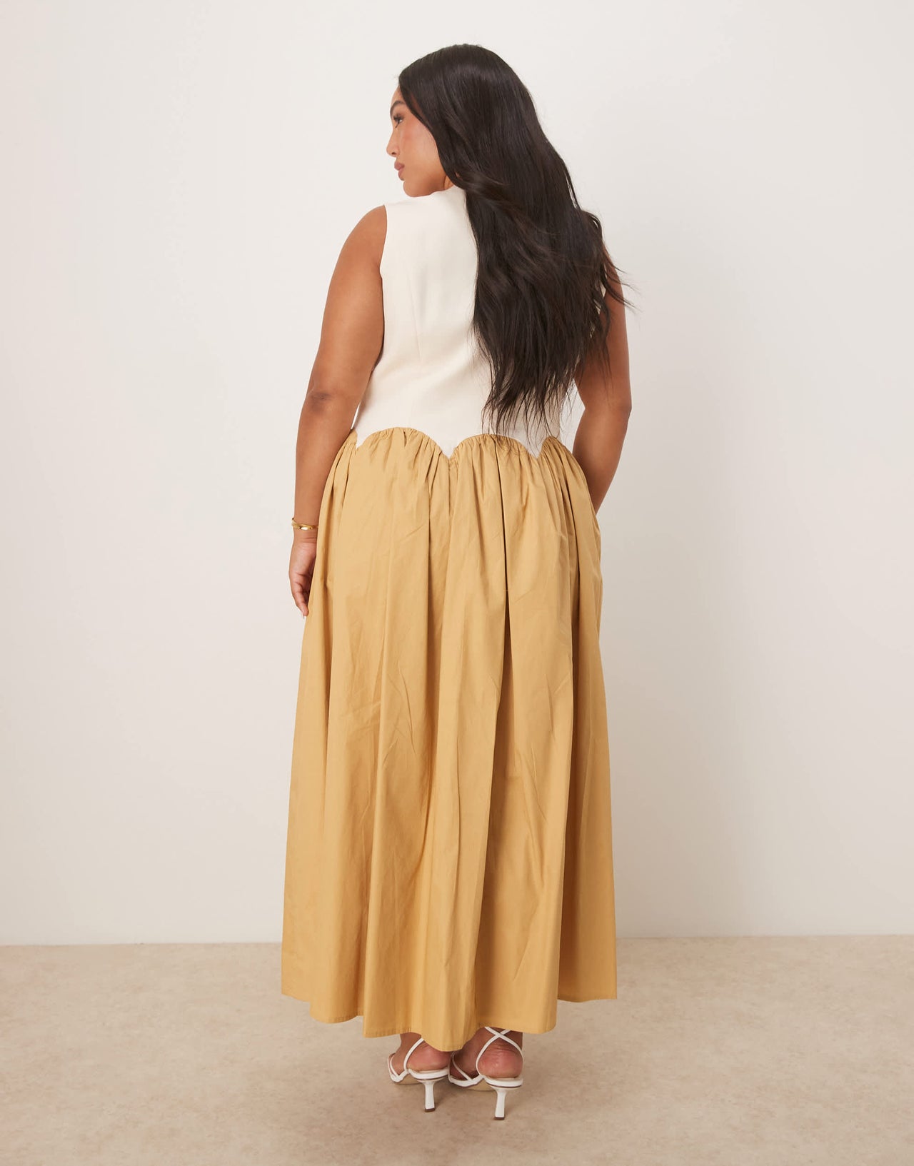Never Fully Dressed Plus contrast drop hem midaxi dress in camel