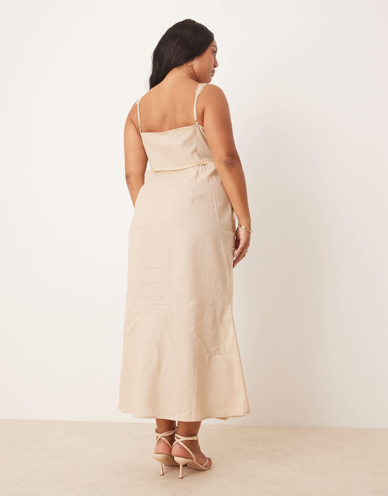 Never Fully Dressed Plus Mimi linen cut-out midaxi dress in oatmeal