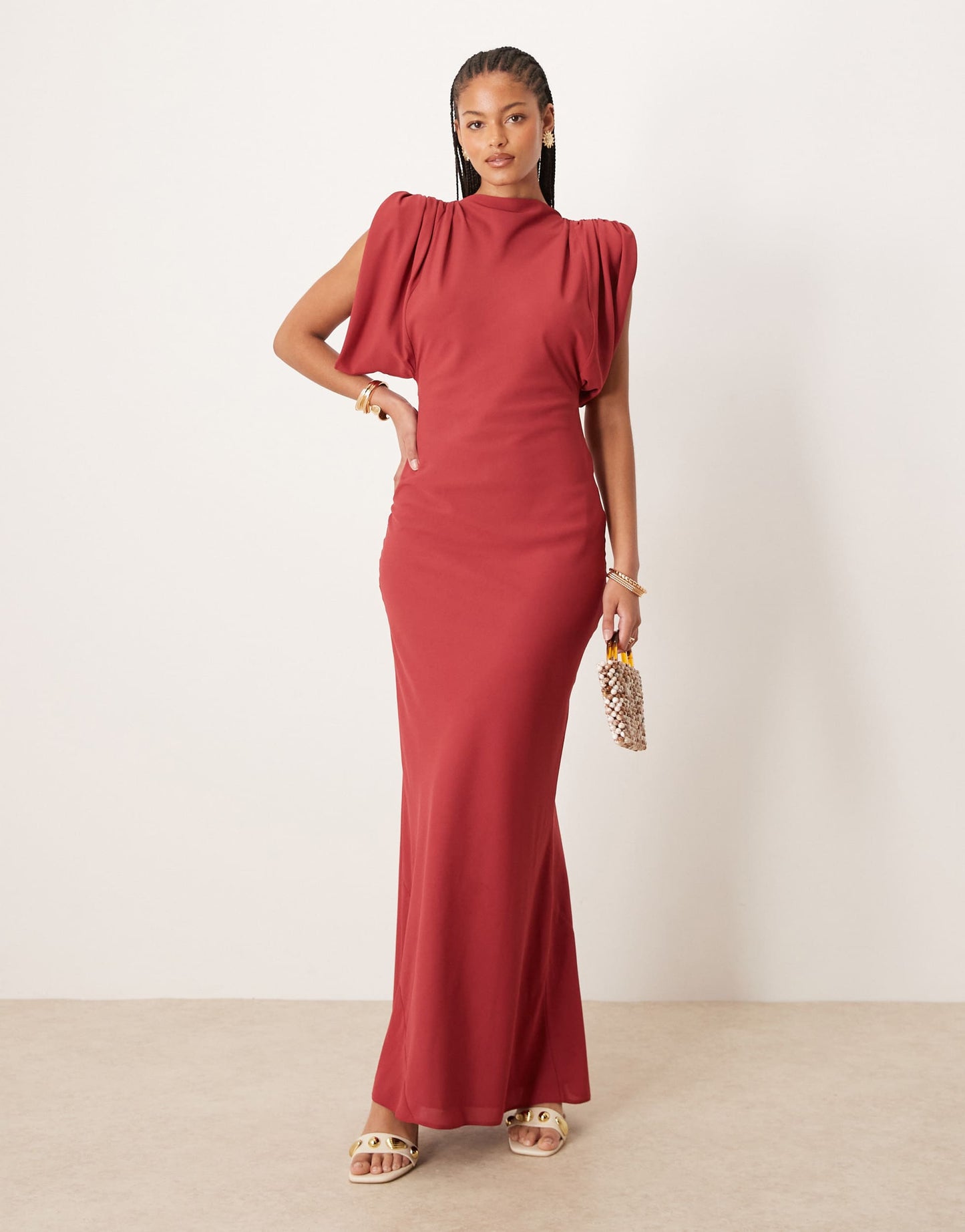 ASOS DESIGN Tall satin cowl back midaxi dress in deep red