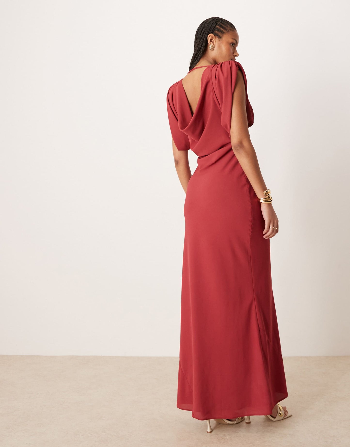 ASOS DESIGN Tall satin cowl back midaxi dress in deep red
