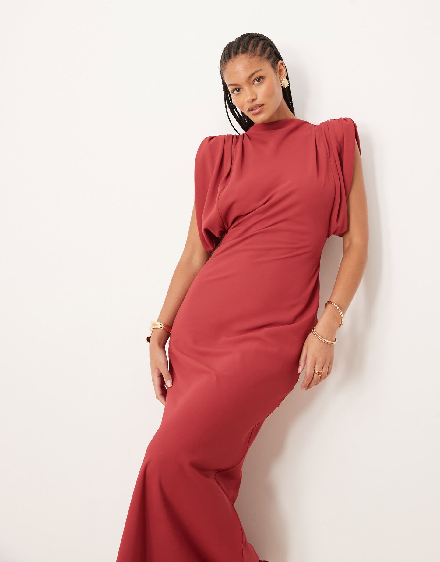 ASOS DESIGN Tall satin cowl back midaxi dress in deep red